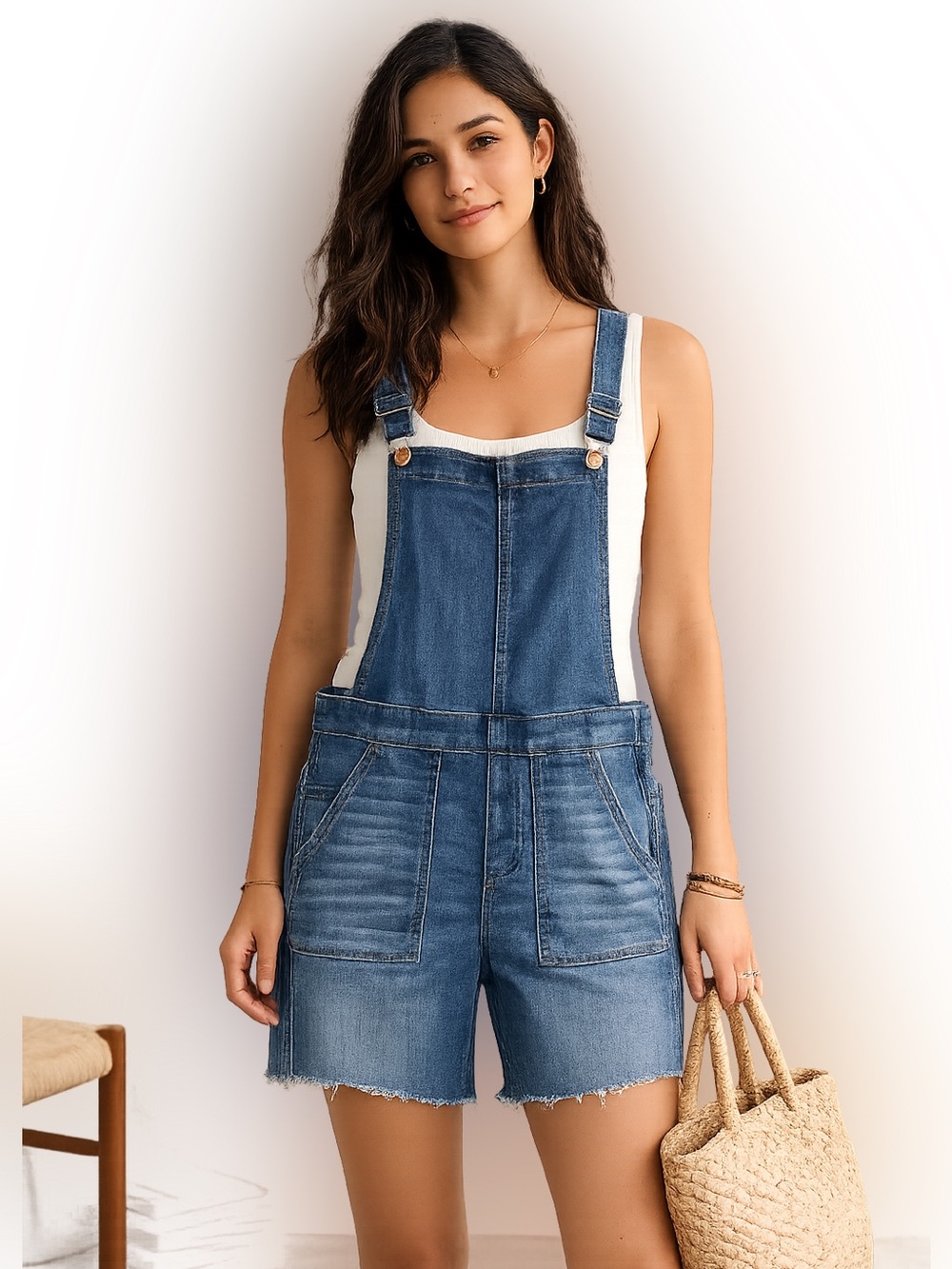 Madewell Denim Short Overalls Size Small Blue Stretch Bib Shorts